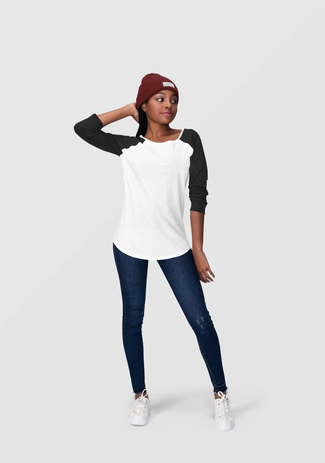 Pink & White Raglan Sleeve T-shirt for Women - Soft, Comfy, Stylish