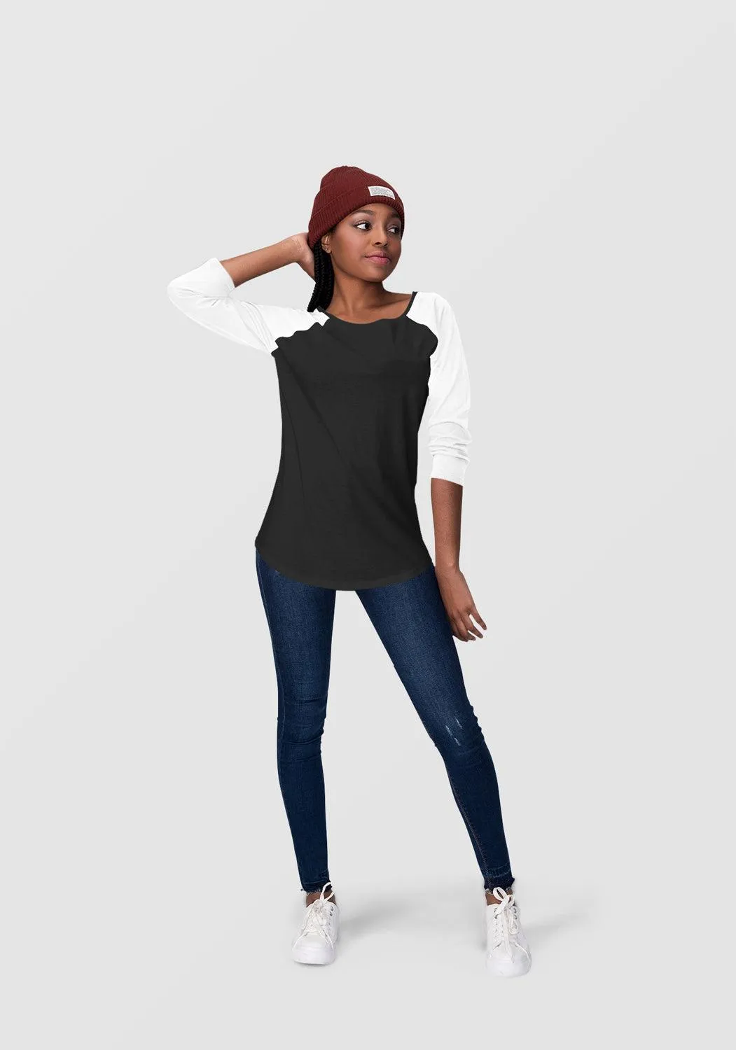 Pink & White Raglan Sleeve T-shirt for Women - Soft, Comfy, Stylish