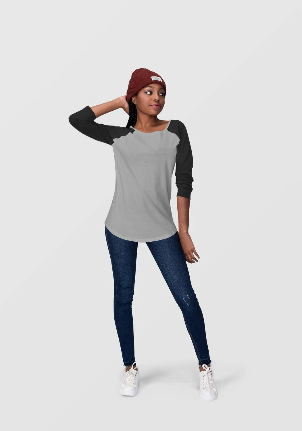 Pink & White Raglan Sleeve T-shirt for Women - Soft, Comfy, Stylish