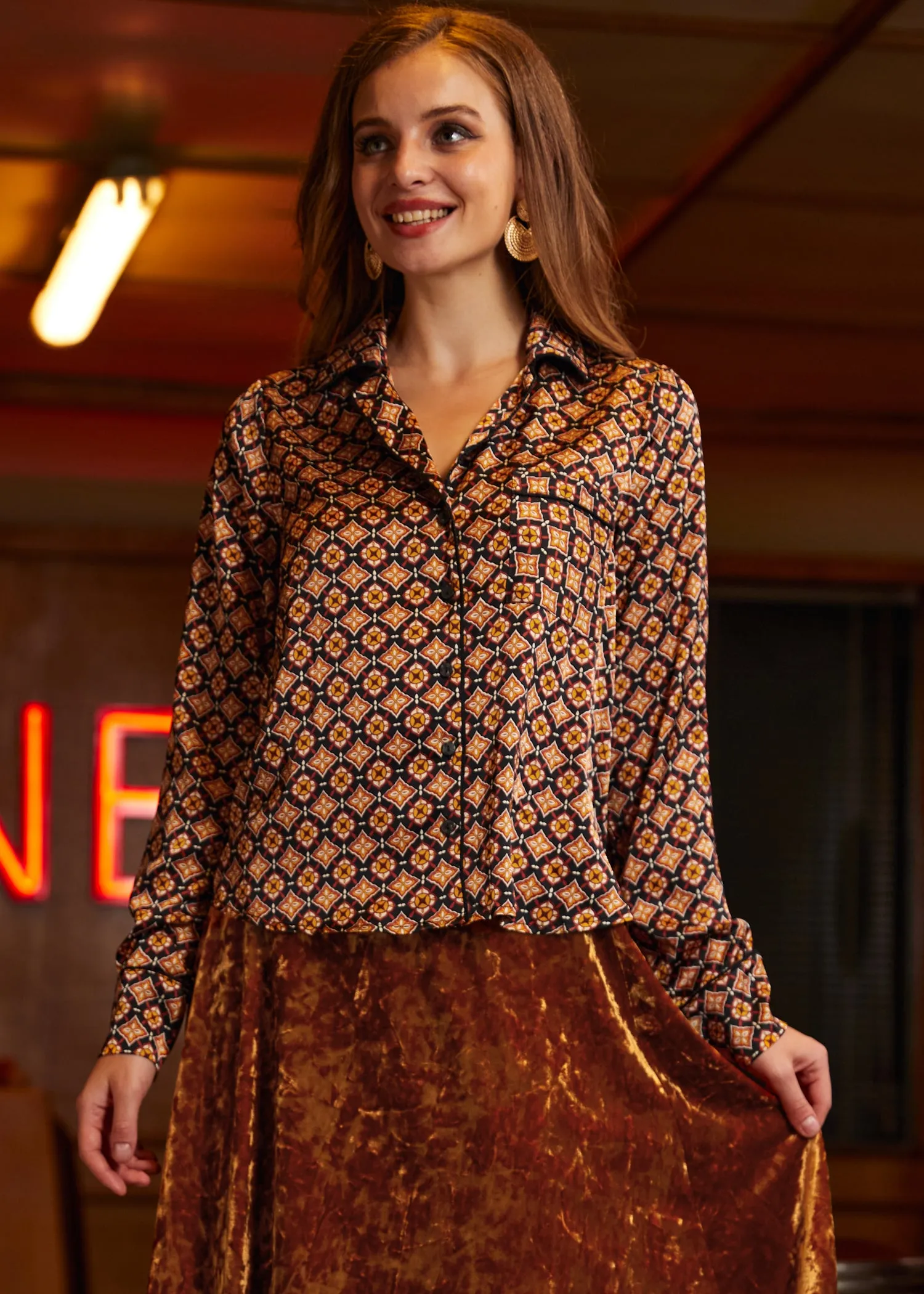 Playful Past Long Sleeve Blouse