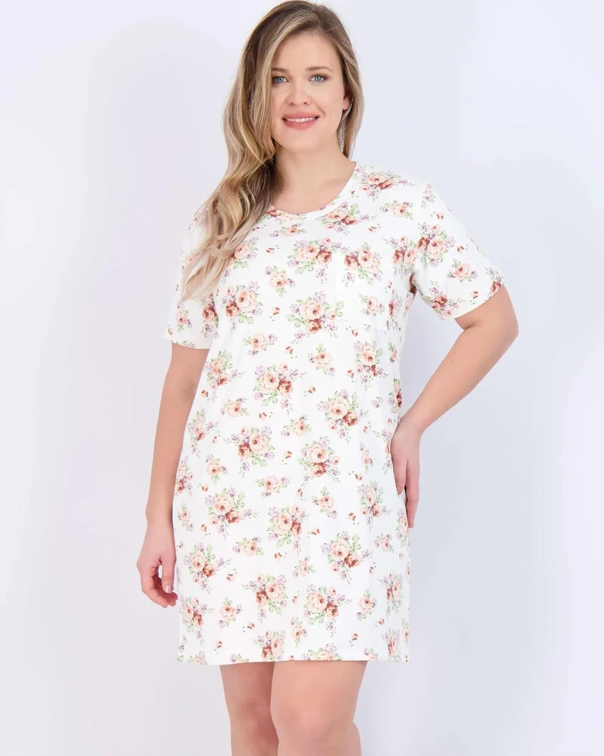 Real Essentials 3 Pack: Women's Printed Nightshirt Short Sleeve Ultra-Soft Nightgown Sleep Dress (Available In Plus Size)