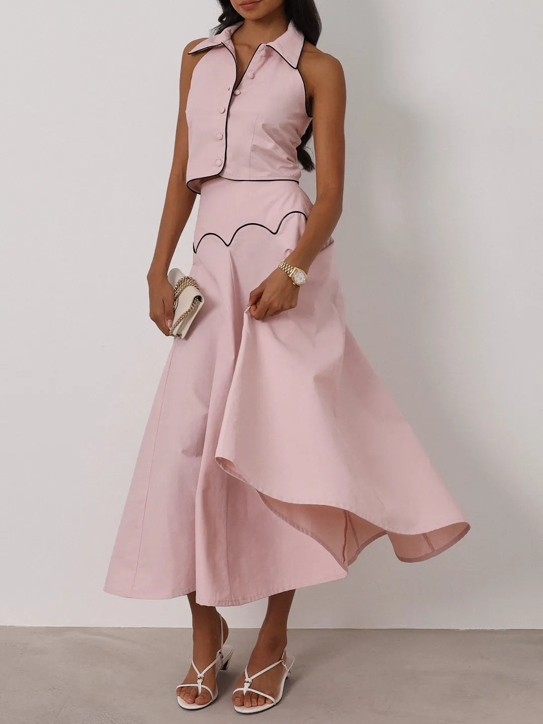 Sera Contrast Dream Skirt | Rose Pink/Navy
