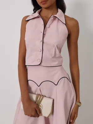 Sera Contrast Trim Blouse | Rose Pink/Navy