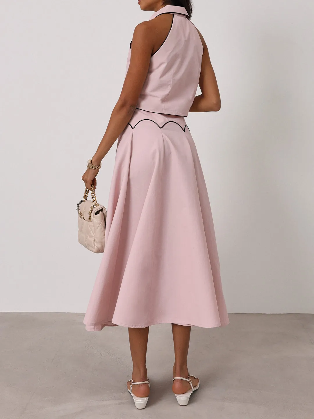 Sera Contrast Trim Blouse | Rose Pink/Navy