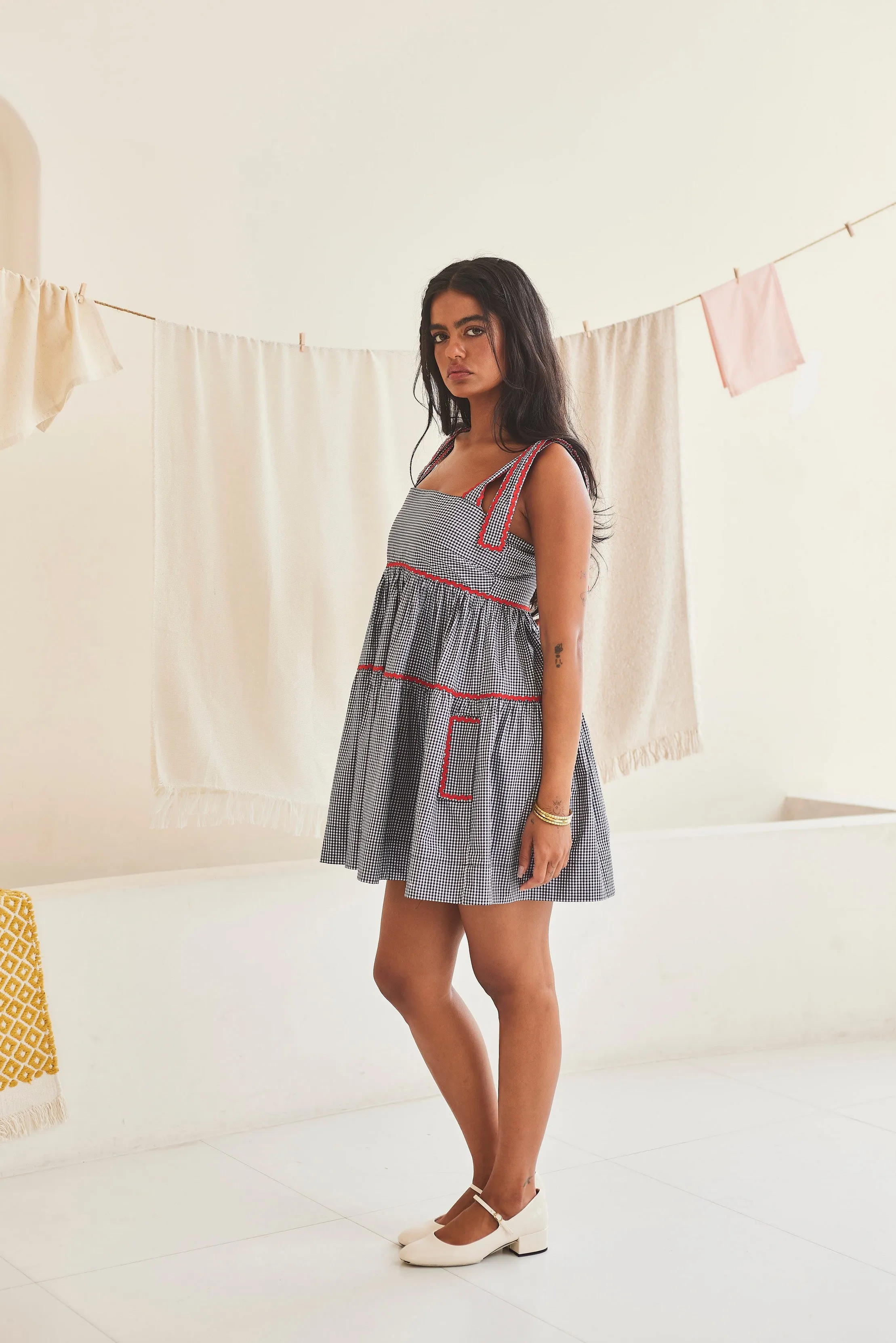 Short Tiered Gingham Dress