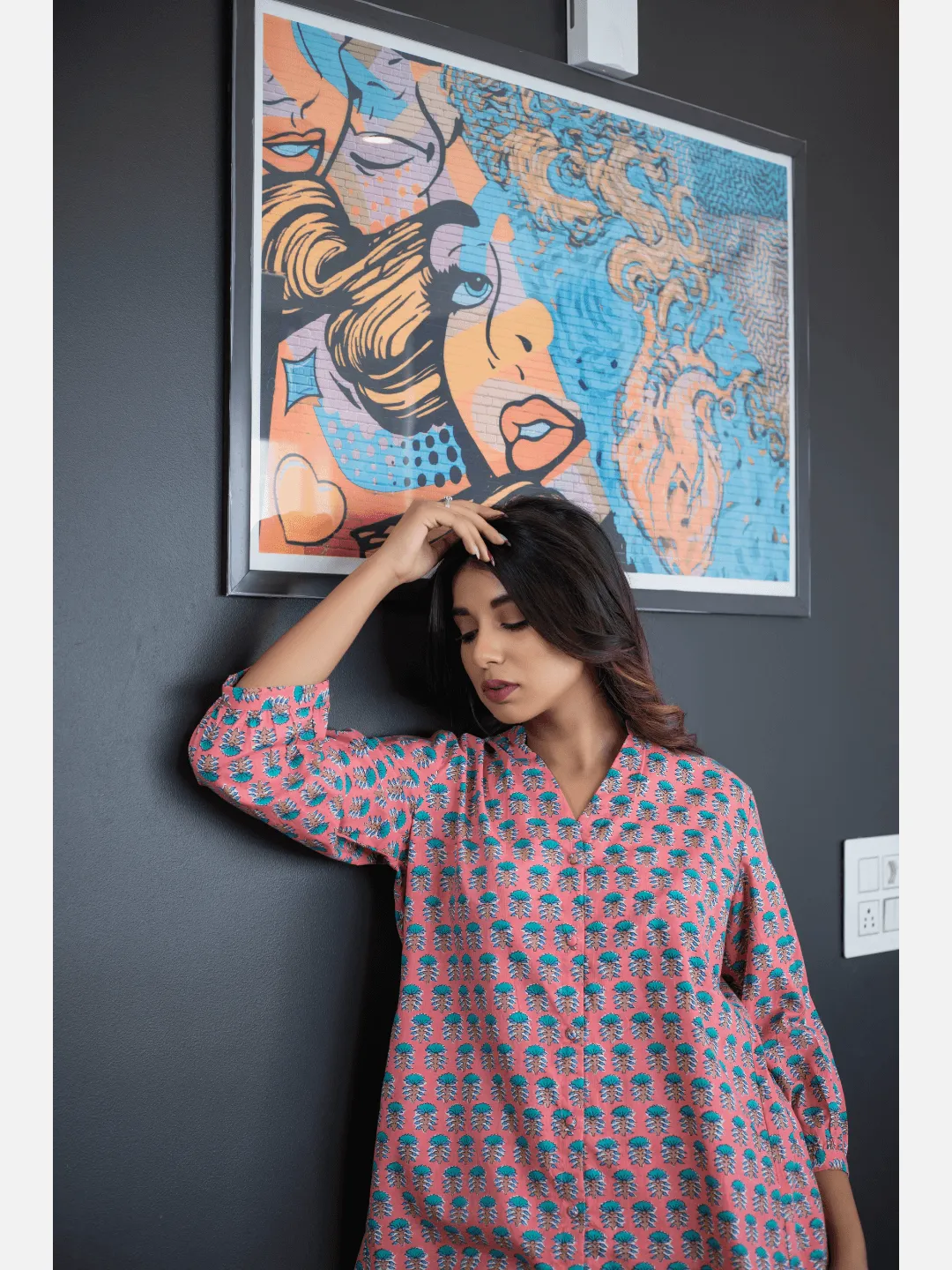 Smooth Pink back pleated Cotton Loungewear