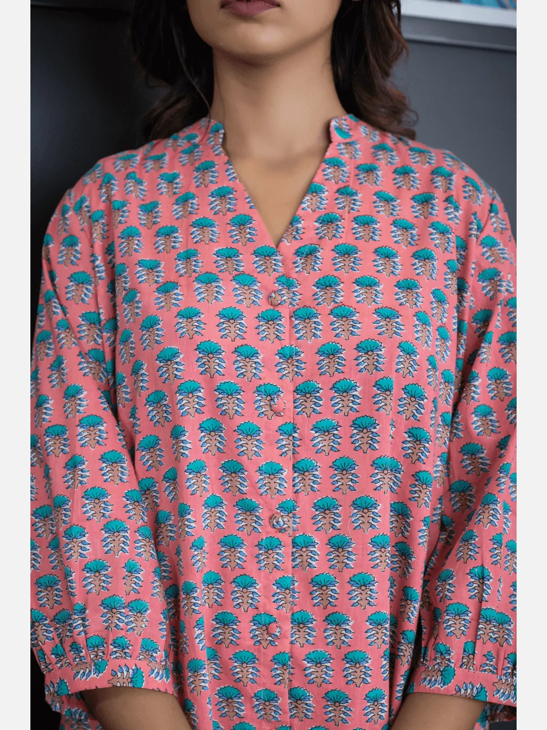 Smooth Pink back pleated Cotton Loungewear