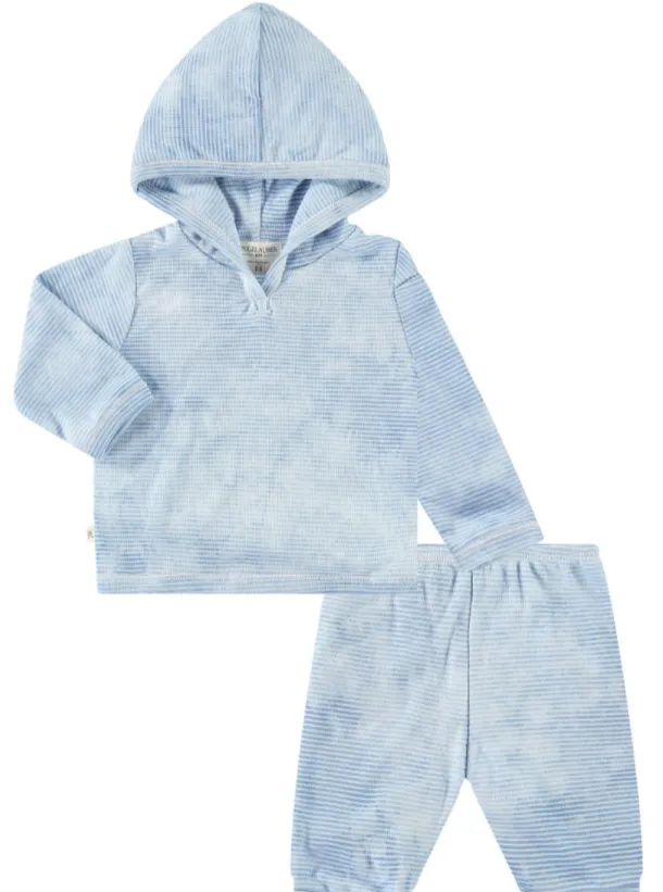 Stripe Rib Marble Hoodie & Pant Set - Marble Blue