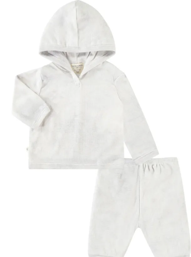 Stripe Rib Marble Hoodie & Pant Set - Marble Gray