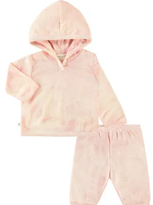 Stripe Rib Marble Hoodie & Pant Set - Marble Orange