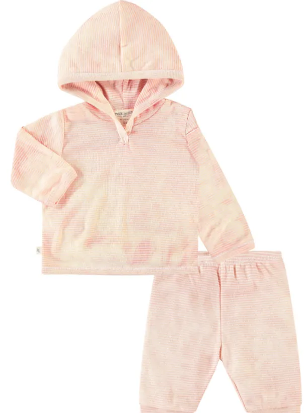 Stripe Rib Marble Hoodie & Pant Set - Marble Orange
