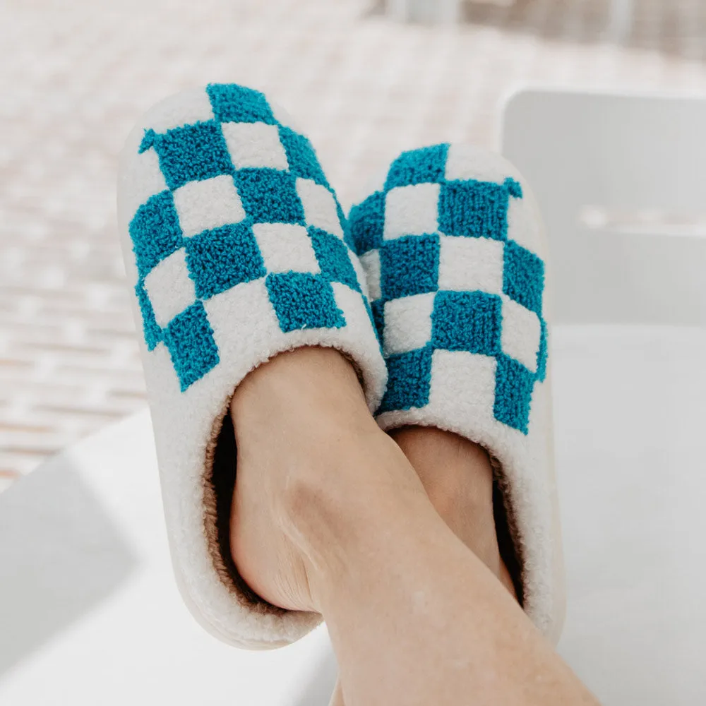 Teal Checkered Pattern Wholesale Slippers