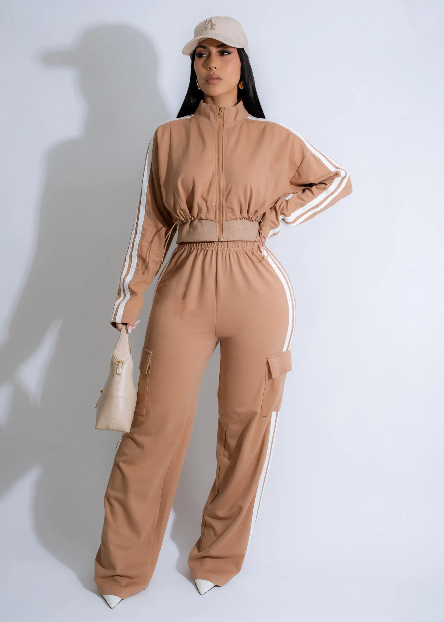 Urban Velocity Cargo Stripes Pant Set Nude