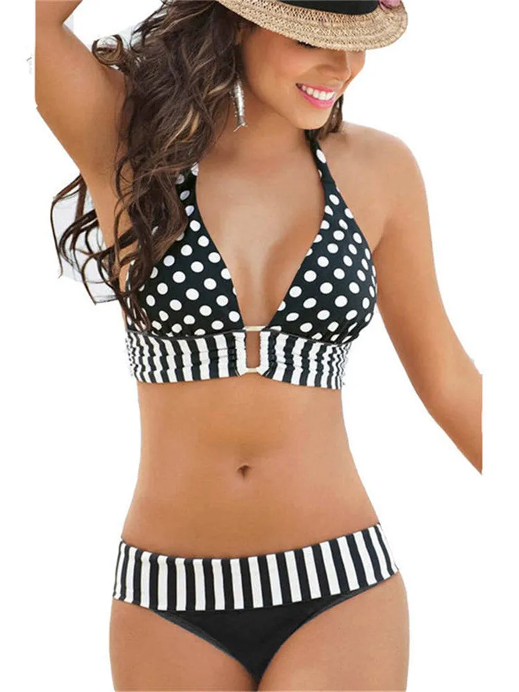 Verführerisches Push-Up-Bikini-Set mit Polka Dots und Bandage