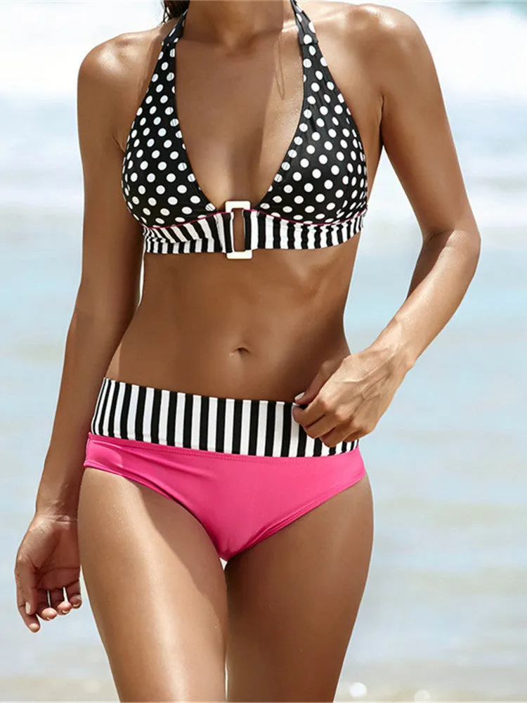 Verführerisches Push-Up-Bikini-Set mit Polka Dots und Bandage