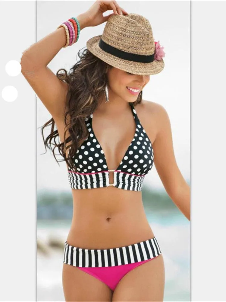 Verführerisches Push-Up-Bikini-Set mit Polka Dots und Bandage