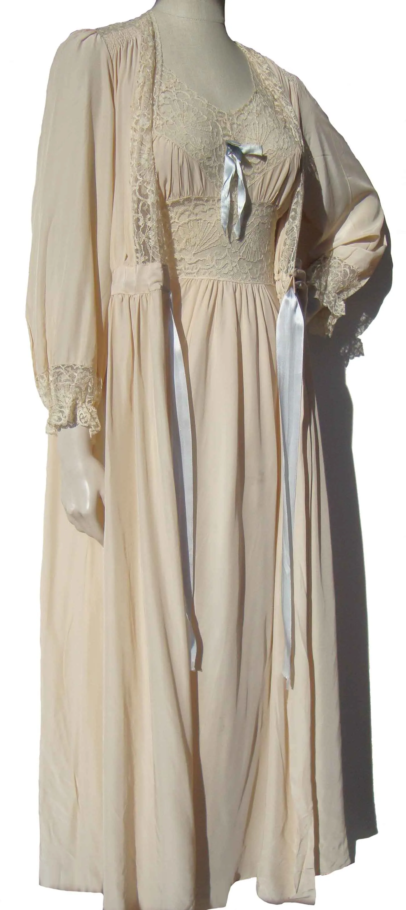 Vintage 40s Peignoir Du Benay Rayon Nightgown & Robe Lingerie Sz 36