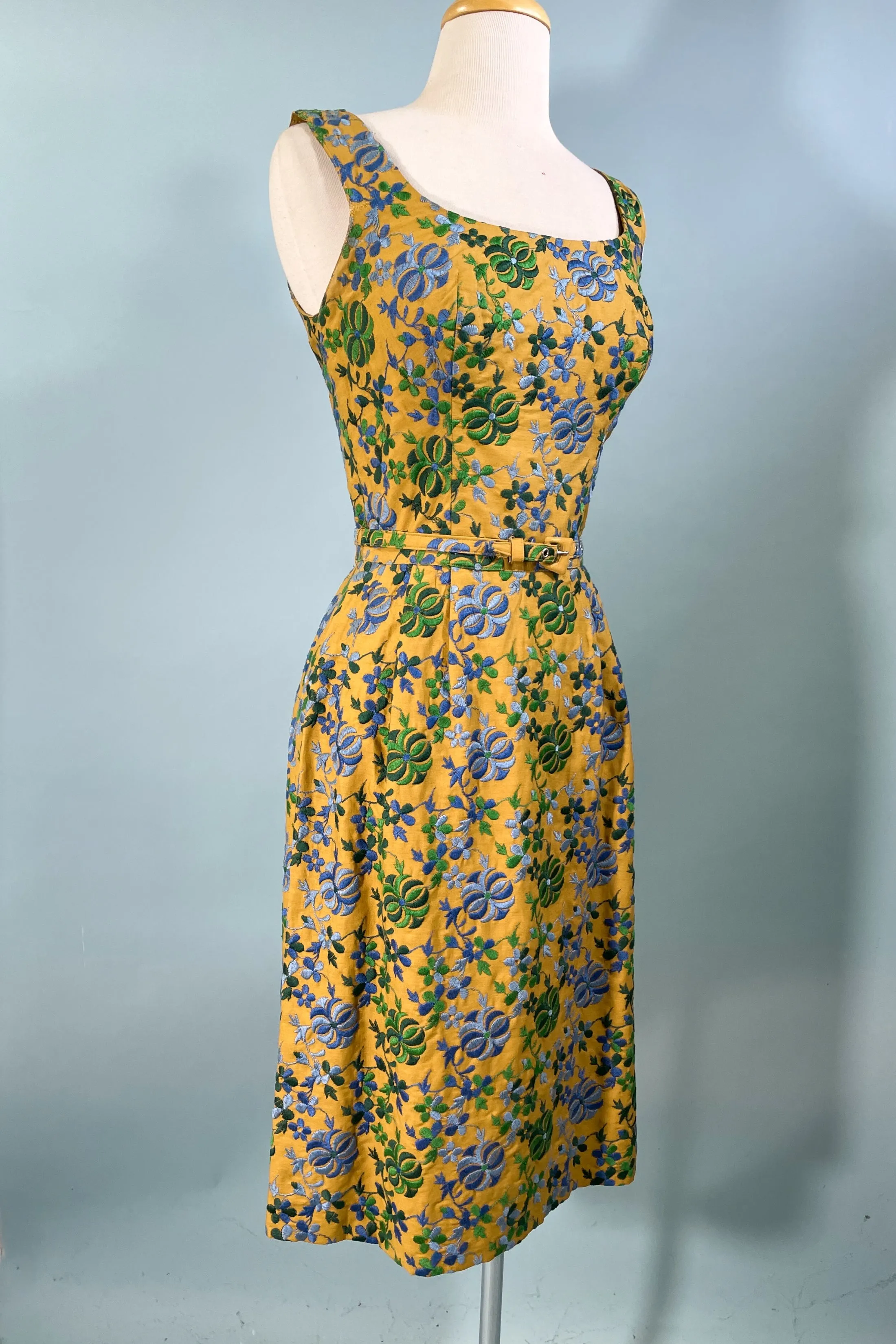 Vintage 60s Embroidered Fitted Dress, Carolyn Schnurer S