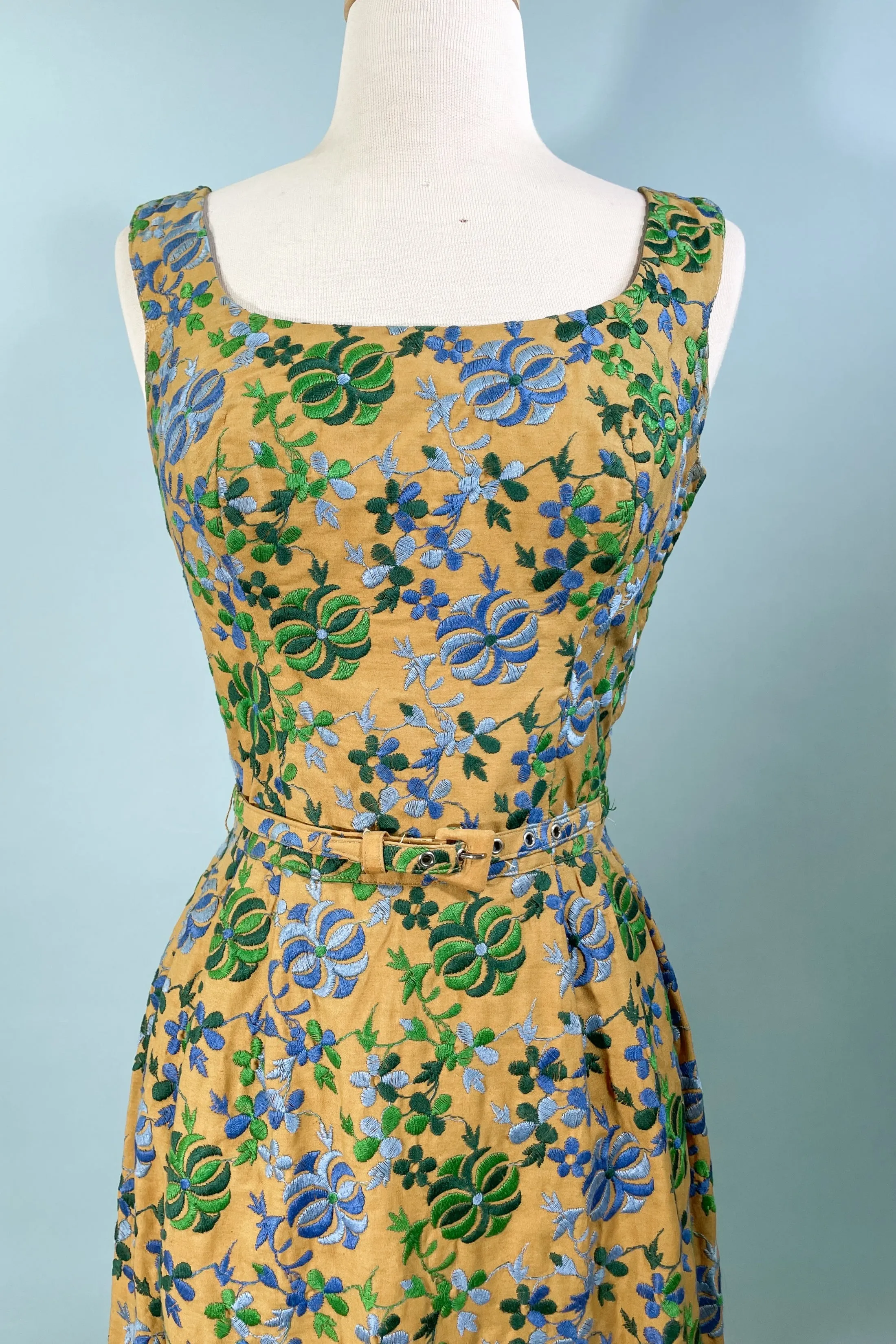 Vintage 60s Embroidered Fitted Dress, Carolyn Schnurer S