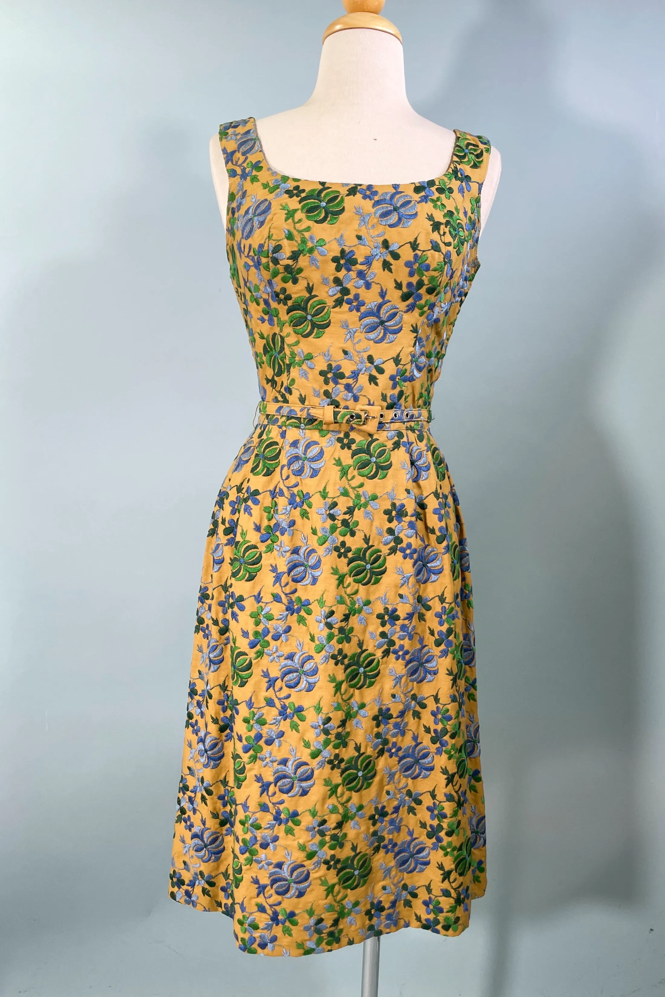 Vintage 60s Embroidered Fitted Dress, Carolyn Schnurer S