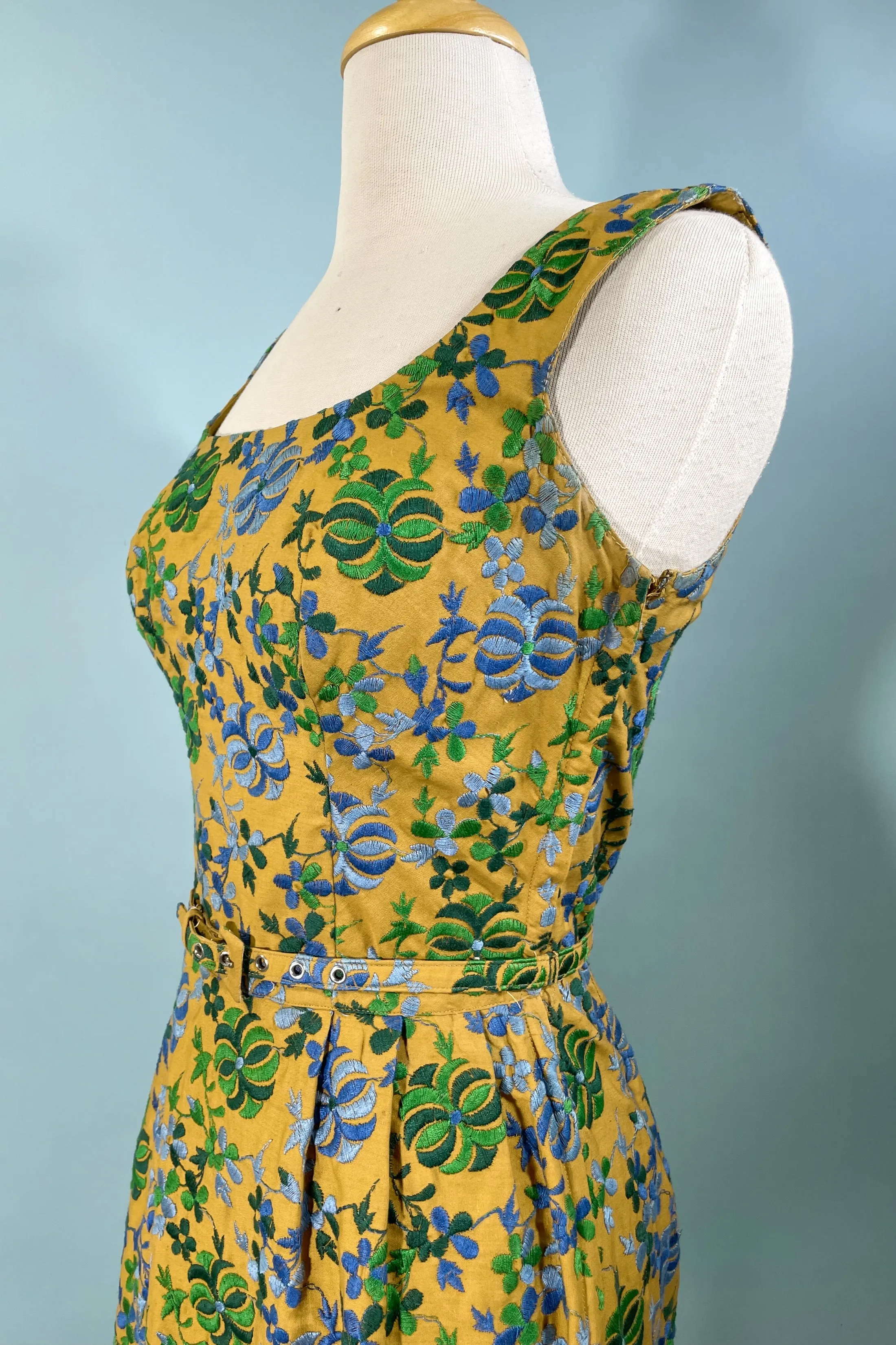 Vintage 60s Embroidered Fitted Dress, Carolyn Schnurer S