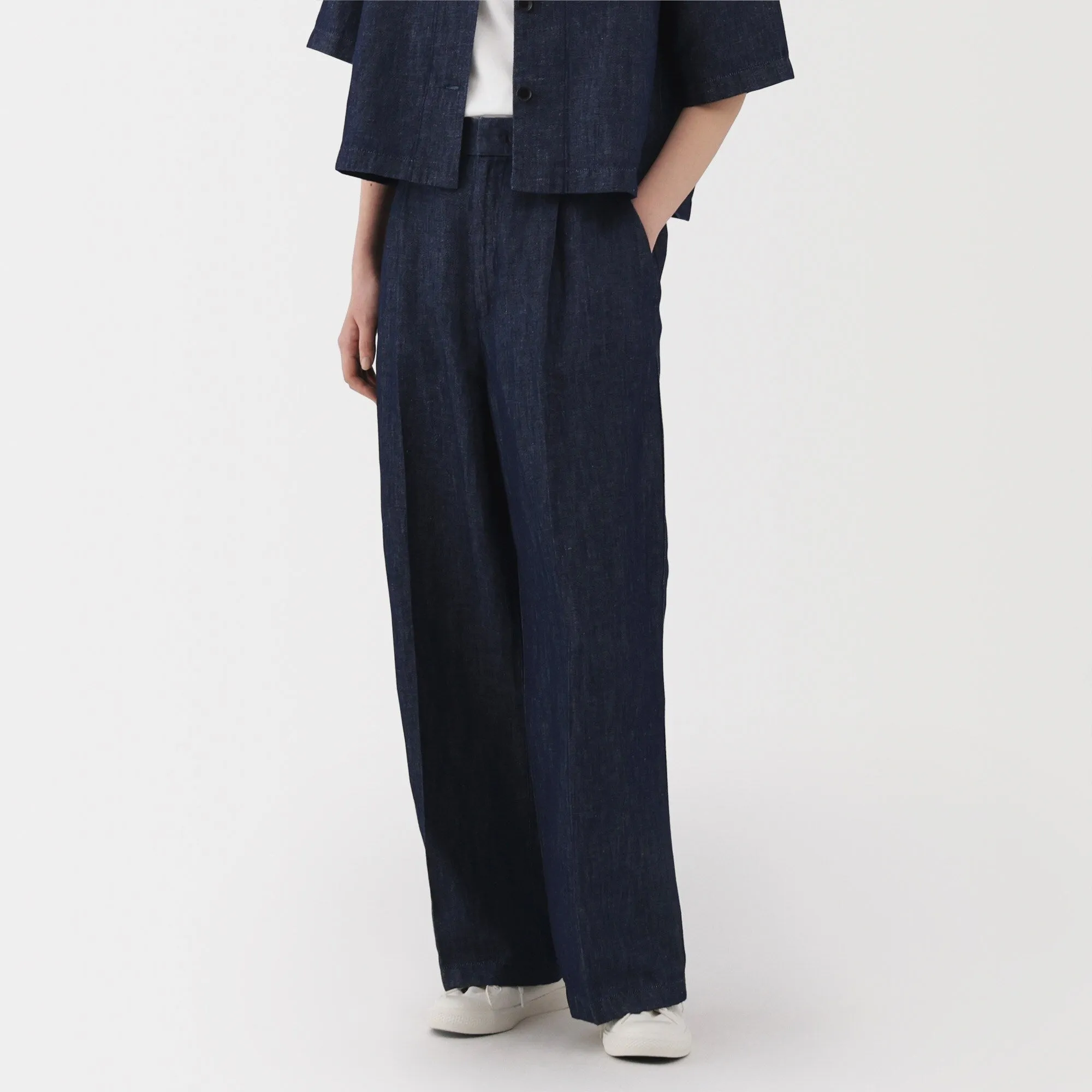 Women's Hemp Blend Denim Darted Wide Pants