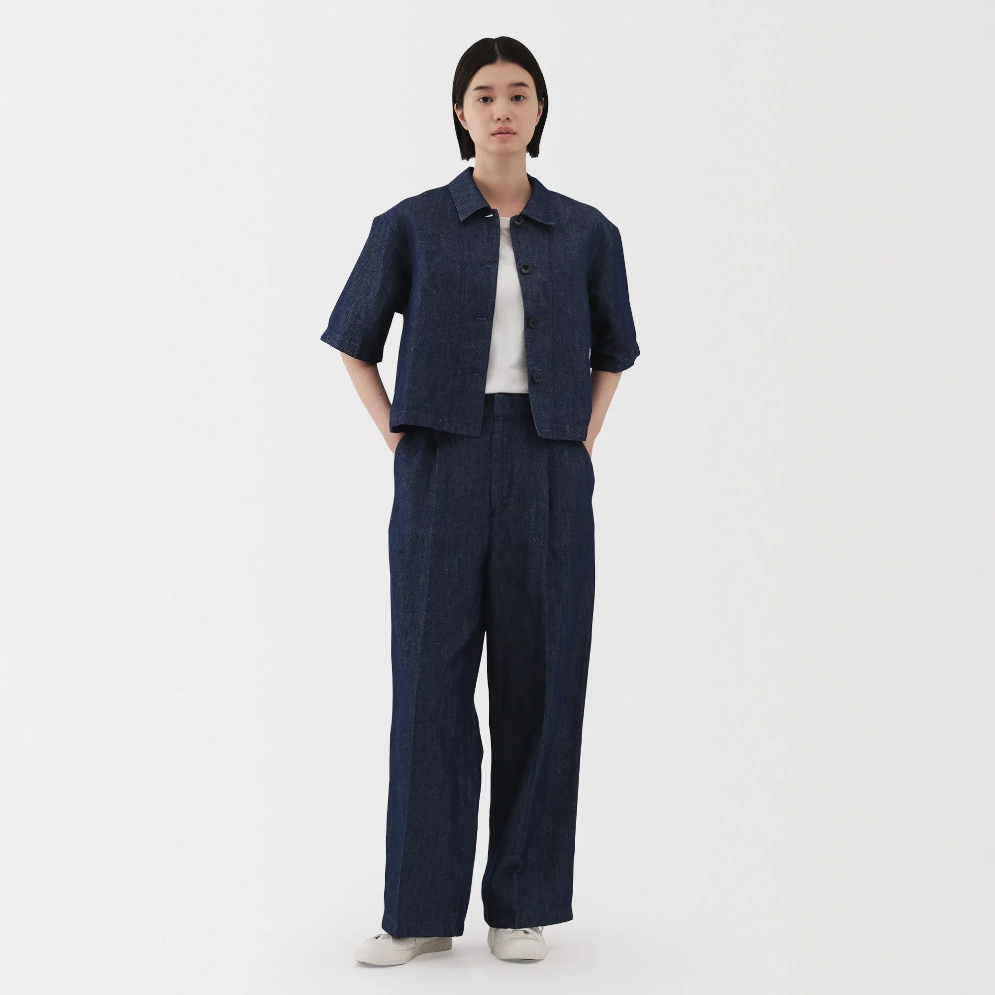 Women's Hemp Blend Denim Darted Wide Pants