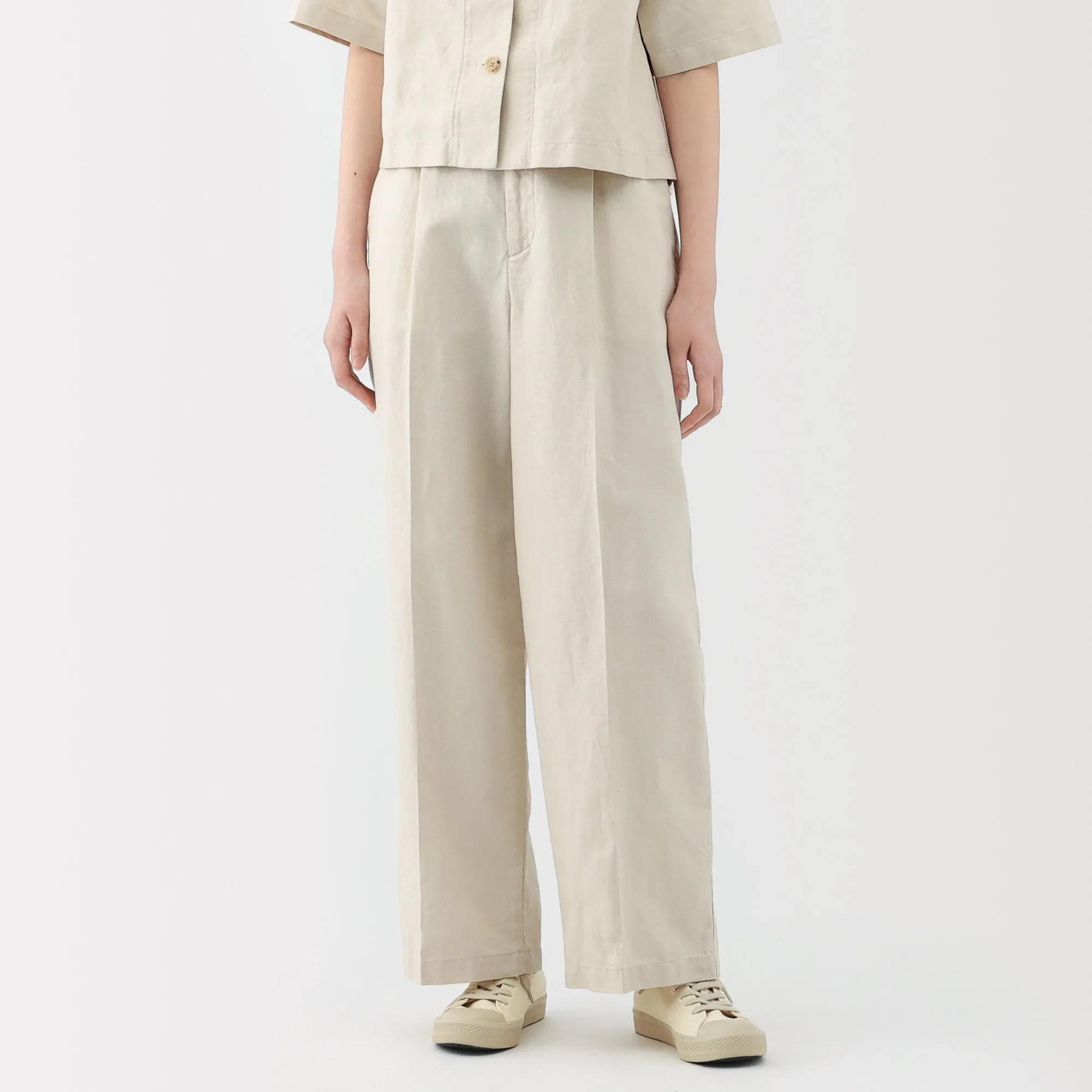 Women's Hemp Blend Twill Darted Wide Pants