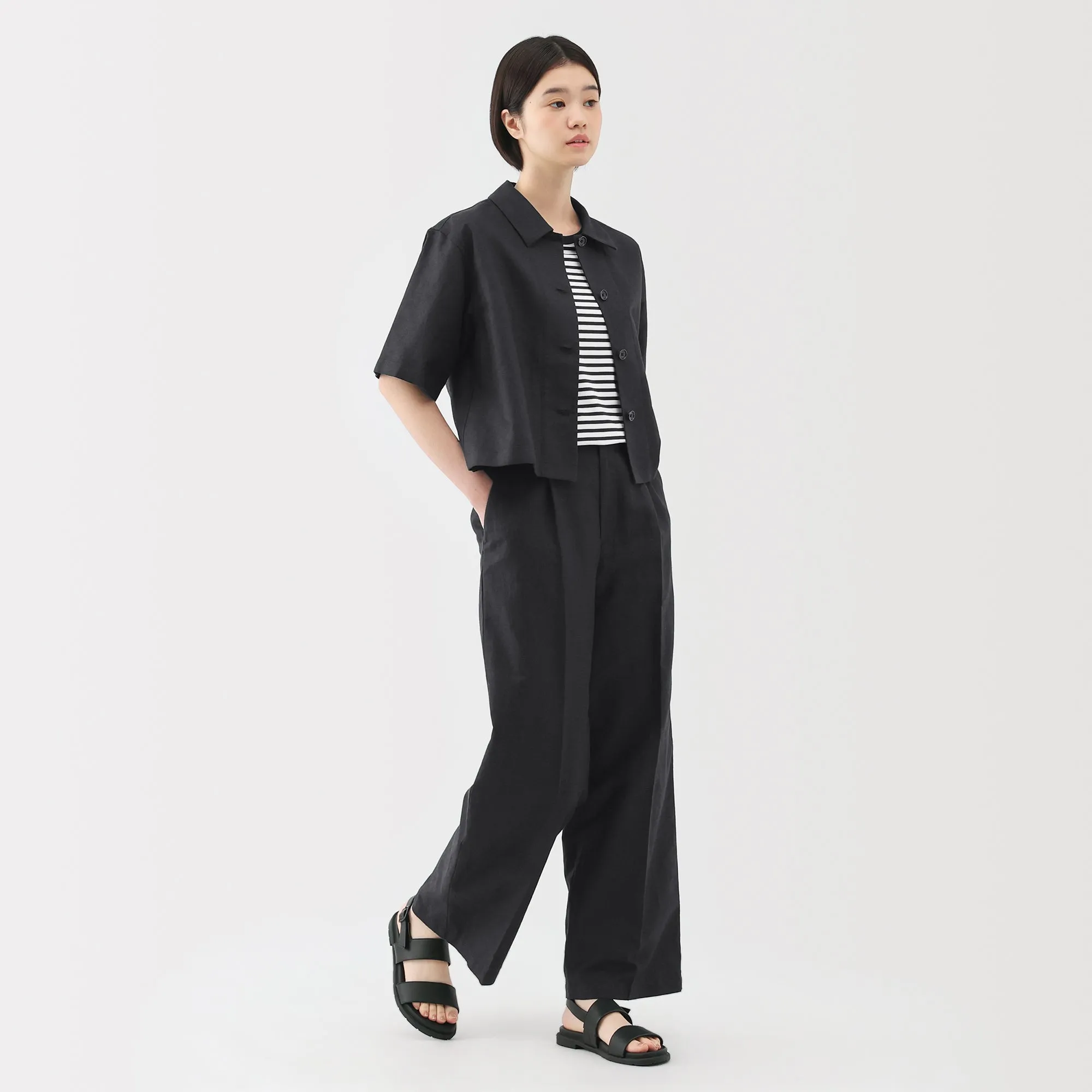 Women's Hemp Blend Twill Darted Wide Pants