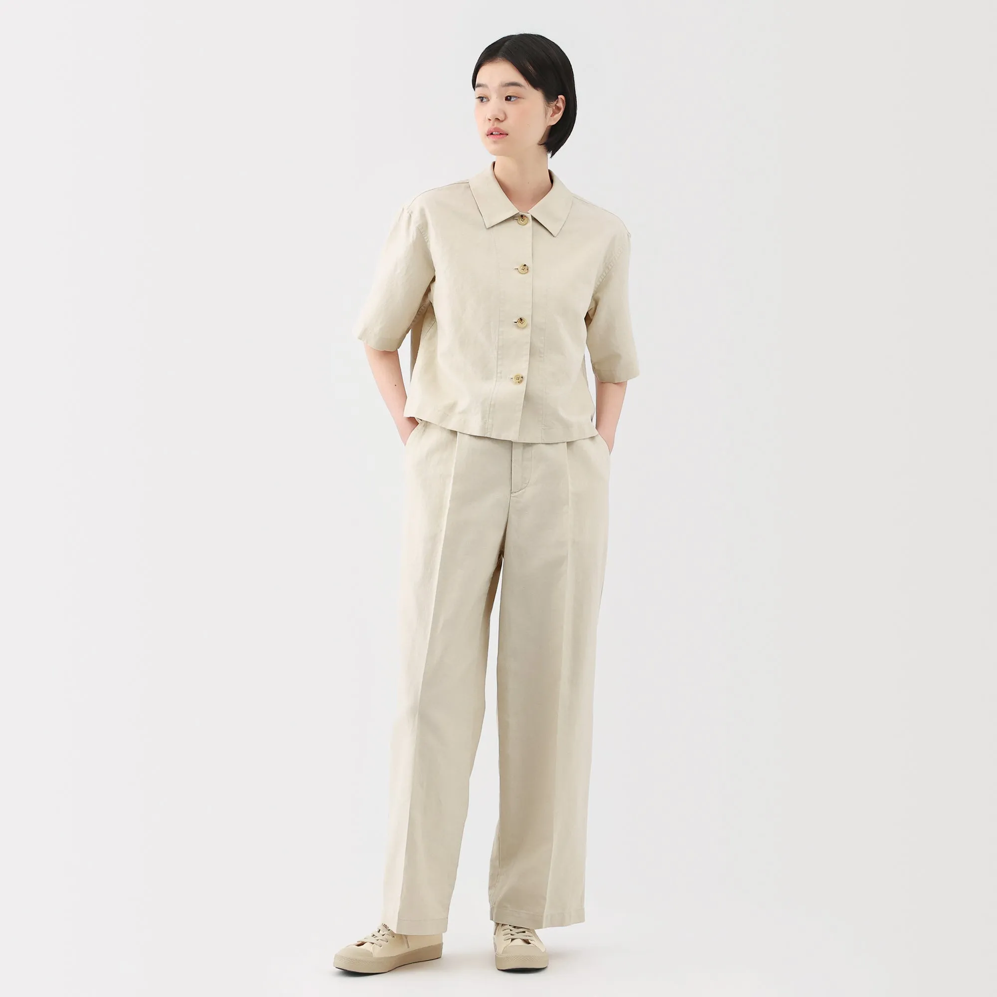 Women's Hemp Blend Twill Darted Wide Pants